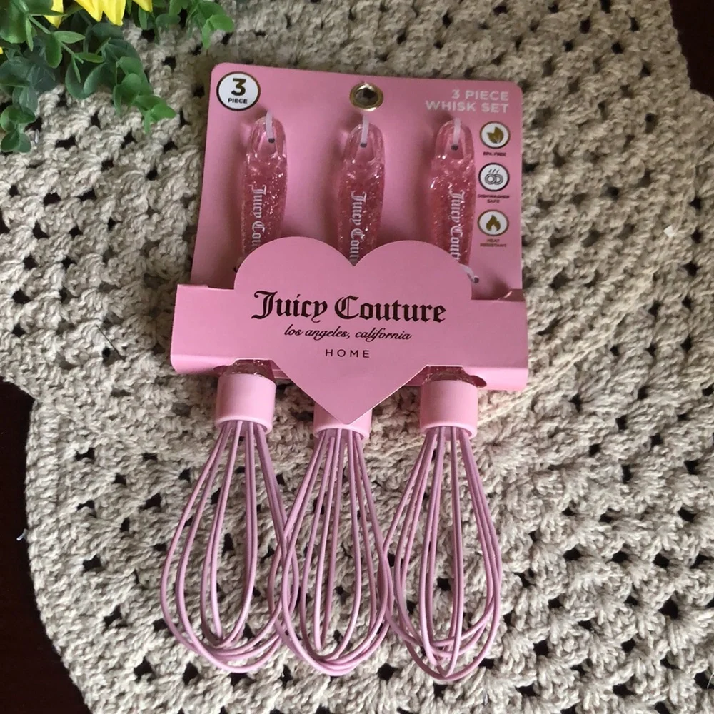 Juicy Couture Home Pink 3-Piece Glitter Infused Whisk Set